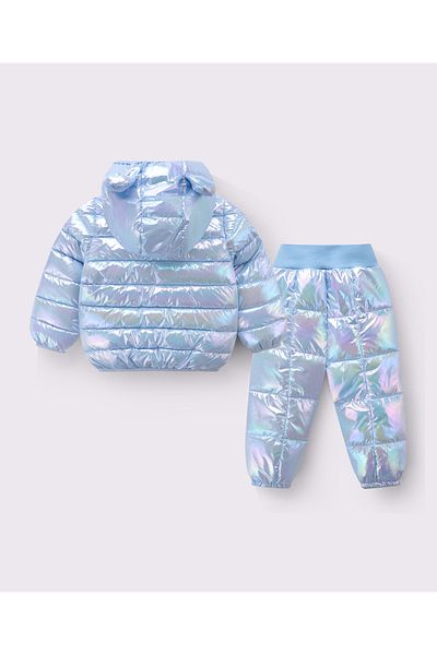 SAPS Full Sleeves Hooded Solid 3D Ears Detail Padded Jacket & Pants/Co-ord Set - Blue