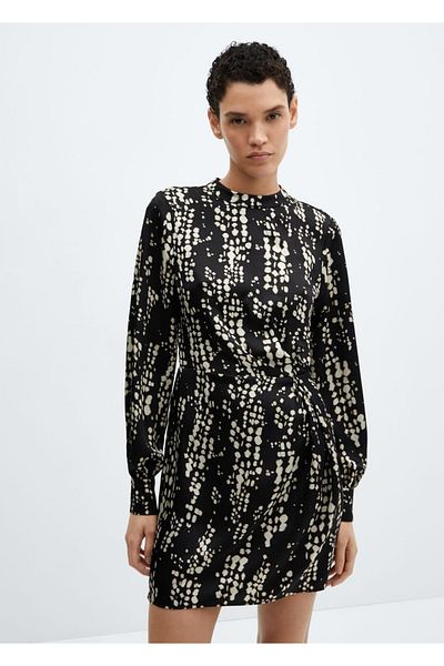MANGO Woman Pleated Patterned Dress