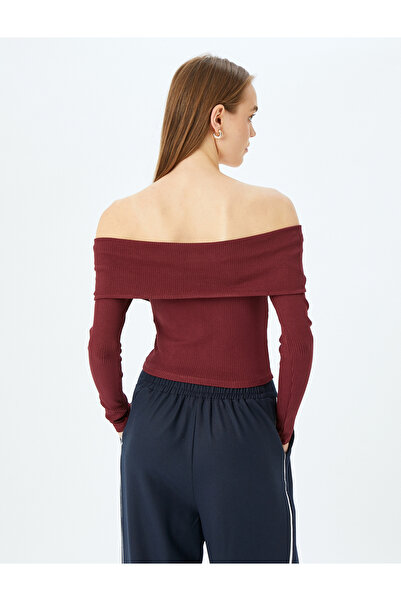 Koton Crop T-shirt με μακρυμάνικο φερμουάρ από τον ώμο Slim Fit