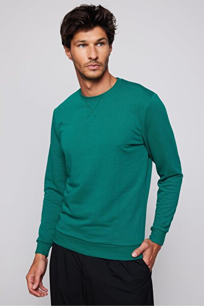 Tudors Φούτερ Unisex Oversize Wide Cut 100% βαμβακερό Basic Green Crew Neck Φούτερ