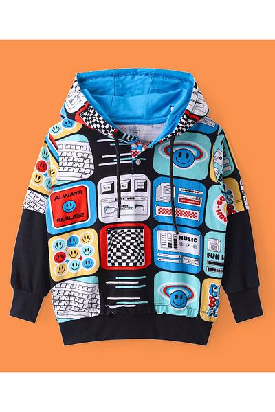 Ollington St. Ollington St. 100% Cotton Knit Full Sleeves Printed Hooded Sweatshirt & Joggers Set - Multicolor
