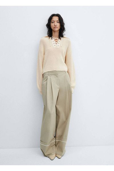 MANGO Woman V-Neck Drawstring Sweater