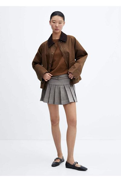 MANGO Woman Fustă mini cu model din picioare de gaine cu centură