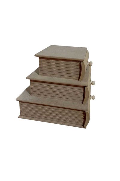 st koleksiyon hobi antika Mdf Book Shaped Box with 3 Drawers