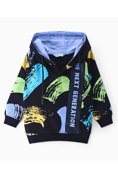 Ollington St. Ollington St. - 100% Cotton Knit Full Sleeves Text Printed Hooded Sweatshirt & Joggers Set - Black