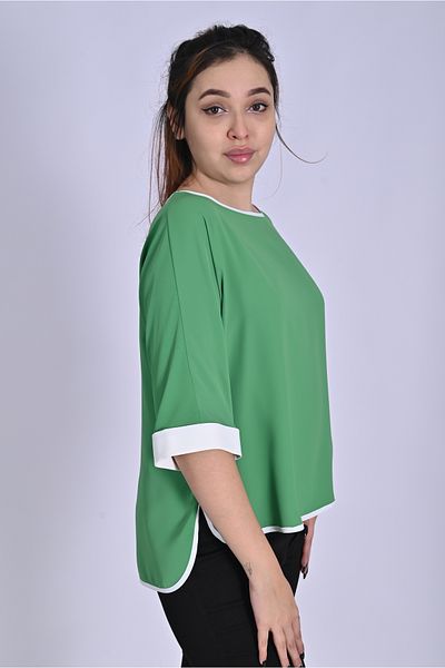 UNIQUE LADY Plain Stylish Large Size Women's Blouse with Piping