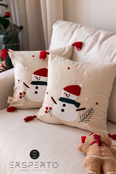 Ersperto New Year's Series Punch Punch Embroidered Throw Pillow Cover 1 Piece 43X43Cm
