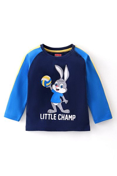 Babyhug - Single Jersey Knit Raglan Sleeves T-Shirt & Denim Pants Set With Bunny Print - Blue