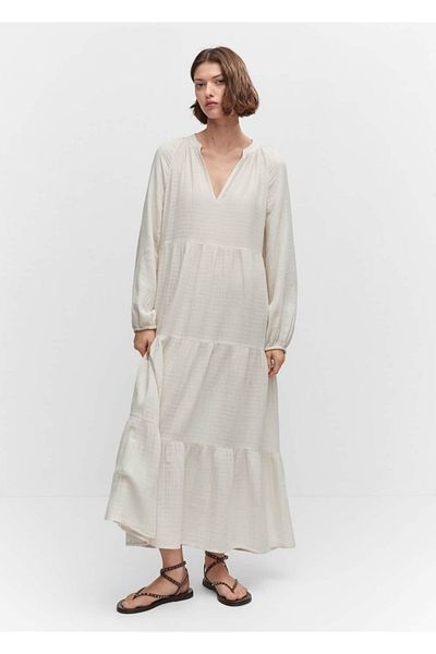 MANGO Woman V-Neck Cotton Maxi Dress