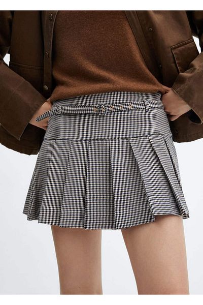 MANGO Woman Fustă mini cu model din picioare de gaine cu centură