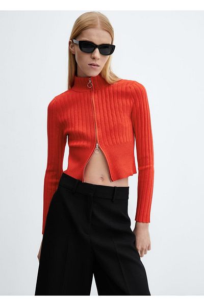 MANGO Woman Short cardigan with zipper