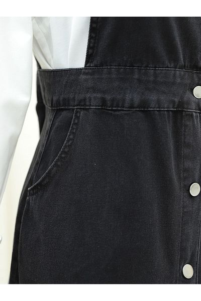 Modamorfo Μπροστινή φούστα με κουμπιά με βολάν τζιν φούστα με τσέπες στο πλάι - μαύρο