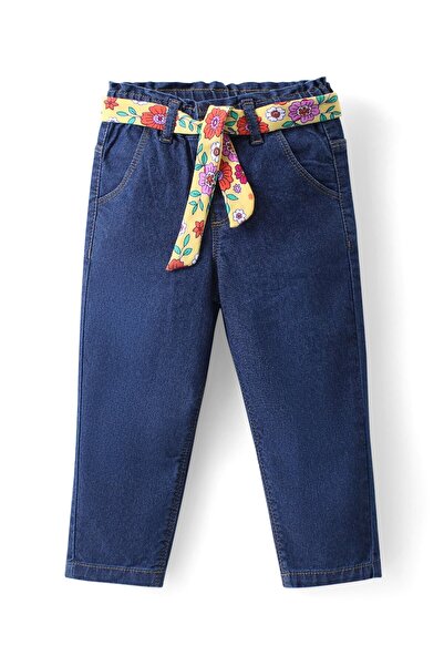 Babyhug Single Jersey Knit Full Sleeves Top & Jeans Set Frill Detailing Floral Print - Yellow & Blue