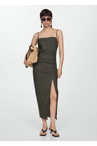 MANGO Woman Rochie cu fante cu detaliu drapat