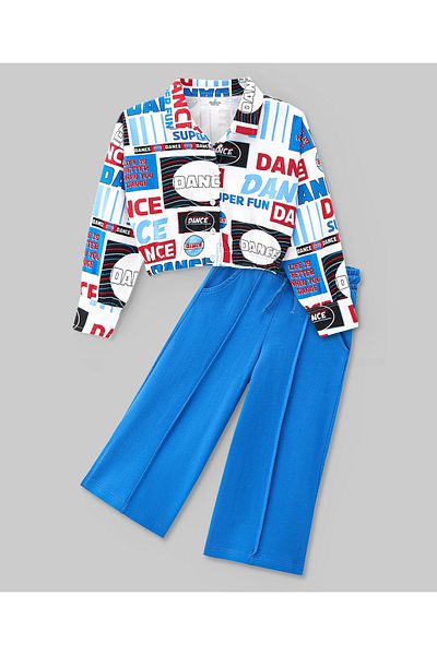 Ollington St. Ollington St. - Cotton Knit Full Sleeves Text Printed Shirt Style Top & Culottes Set - Multicolor