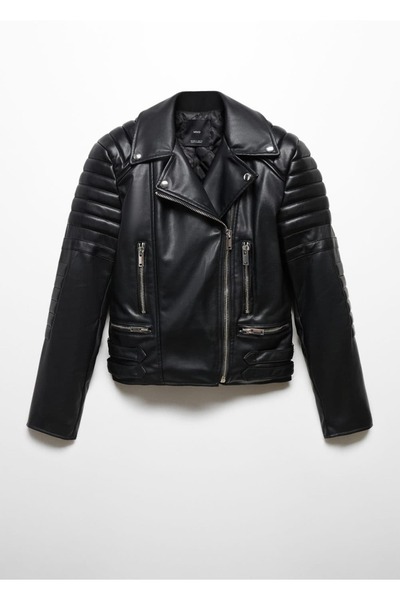 MANGO Woman Leather Look Biker Jacket