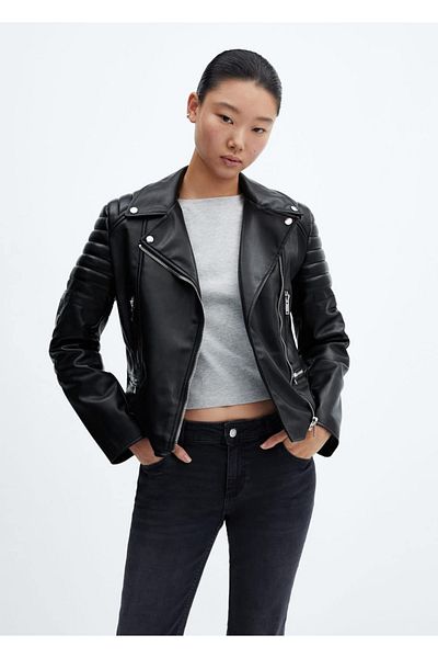 MANGO Woman Leather Look Biker Jacket