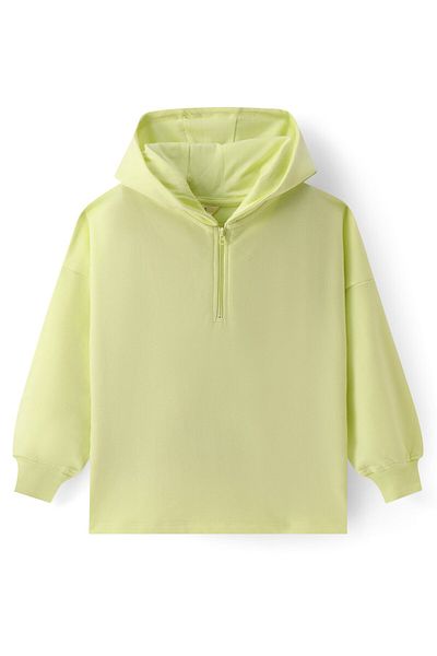 Primo Gino - Girls Cotton Full Sleeves Solid Zipper Hoodie With Printed Leggings Set - Light Green