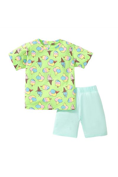 SAPS Ice Cream Print T-shirt & Shorts Set - Green & Blue