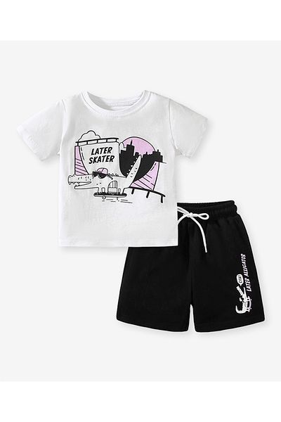 SAPS Dino Graphic T-Shirt & Shorts - White