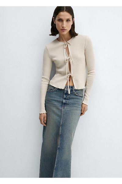 MANGO Woman Cardigan tricotat cu detaliu de legătură