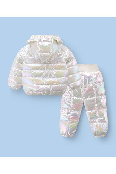 SAPS Full Sleeves Hooded Solid 3D Ears Detail Padded Jacket & Pants/Co-ord Set - White