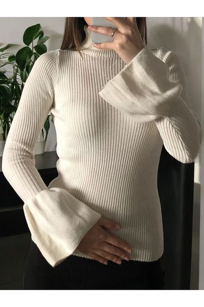 Flow Mi̇sseale Ecru Volan Sleeve Detailed Sleeve Sleeve