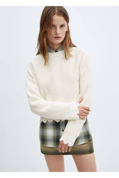 MANGO Woman Round Neck Cotton Linen Knitwear Sweater