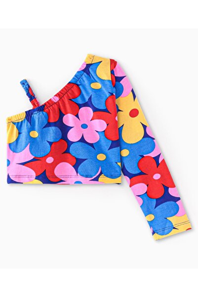 Ollington St. Ollington St. Cotton Lycra Knit One Shoulder Full Sleeves Floral Top & Cargo Joggers Set-Multicolor