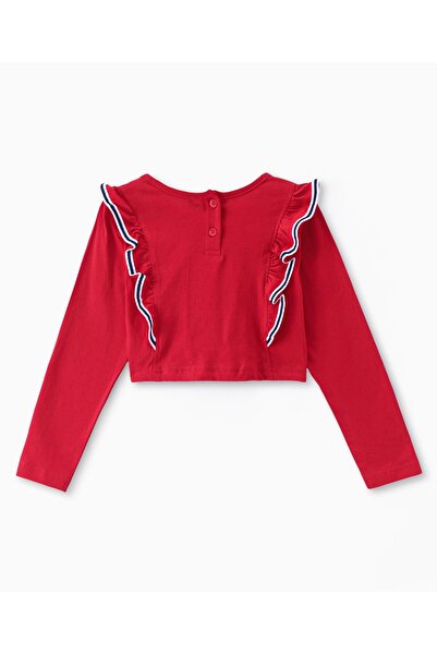 Ollington St. Ollington St.-Cotton Knit Full Sleeves Text Printed Top & Stretchable Denim Pants Set-Red & Indigo