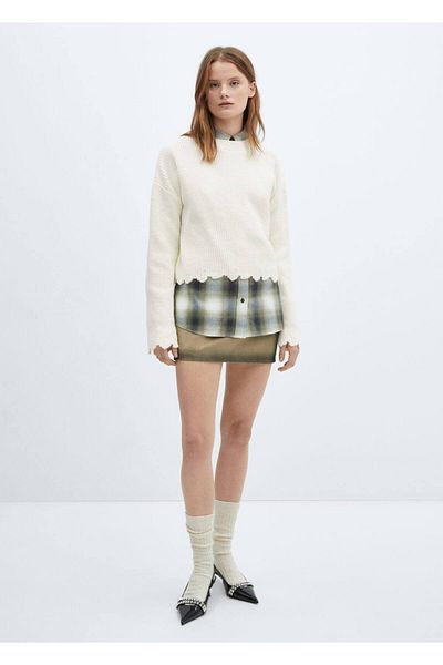 MANGO Woman Round Neck Cotton Linen Knitwear Sweater