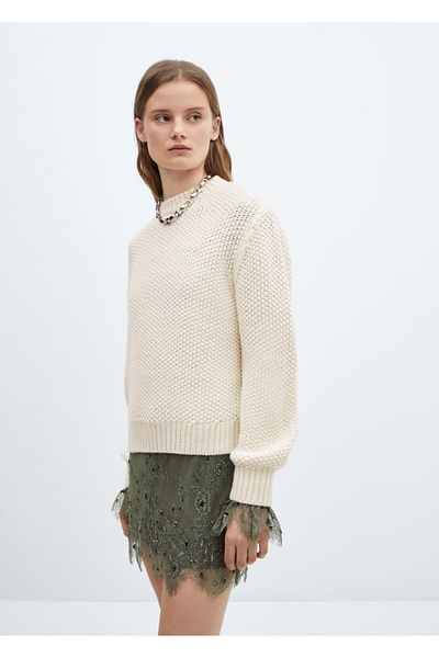 MANGO Woman Round Neck Cotton Linen Knitwear Sweater