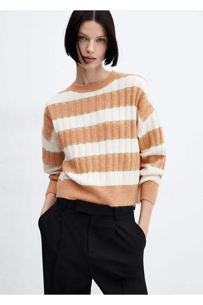 MANGO Woman Sweter w paski - detal z Lureksu