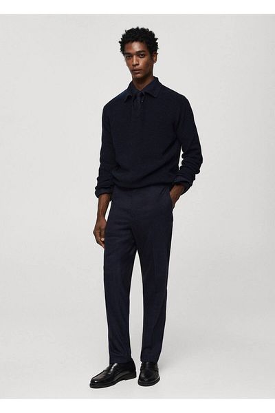 MANGO Man Geripptes Strick-Poloshirt
