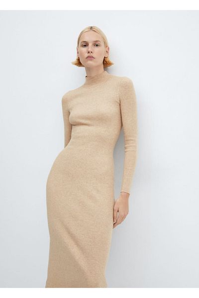 MANGO Woman Ριμπ φόρεμα με γιακά Perkins