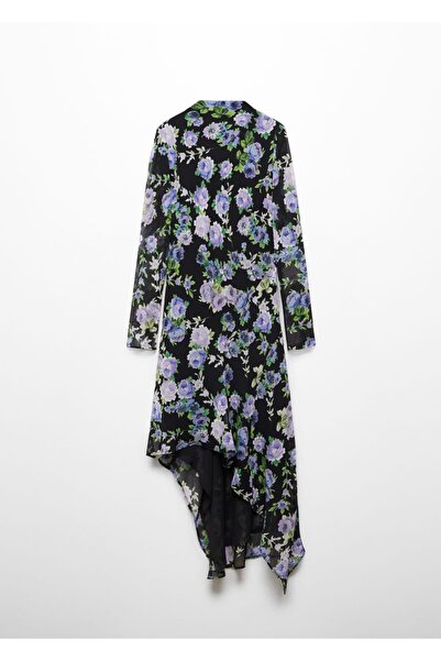 MANGO Woman Asimetrik Çiçekli Elbise