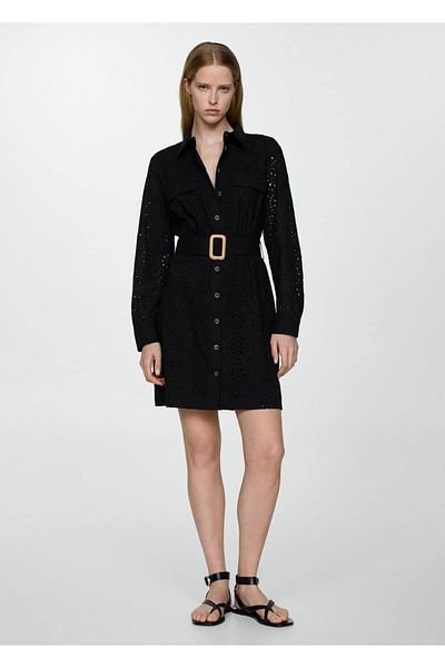 MANGO Woman Swiss Embroidered Shirt Dress