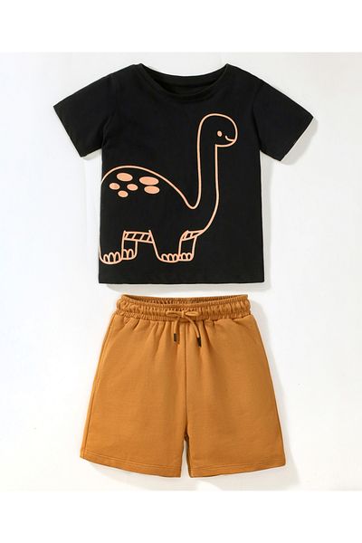 SAPS Dino Graphic T-Shirt & Shorts Set - Black & Brown