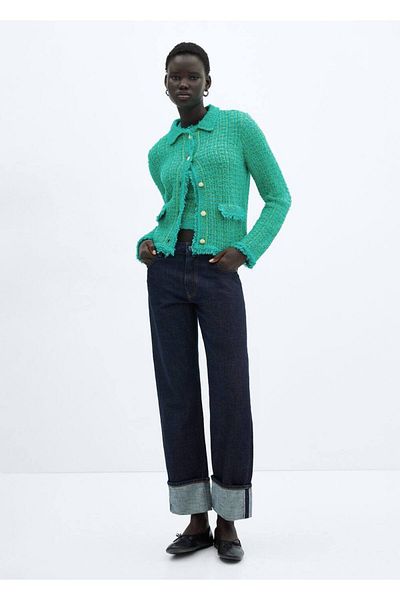 MANGO Woman Polo galléros tweed kardigán