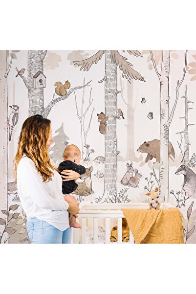 Tasarım Orman Sakinleri Sevimli Hayvanlar Tavşan Geyik Ayı Sincap Çocuk Odası...