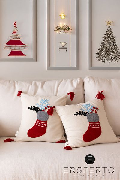 Ersperto New Year's Winter Series Punch Ponch Embroidered Throw Pillow Cover 1 Piece 43X43Cm