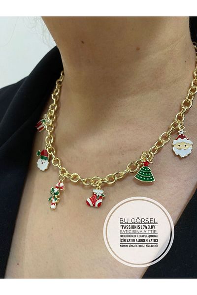 Passionis Jewelry Set of Necklace and Bracelet with Figures for Christmas
