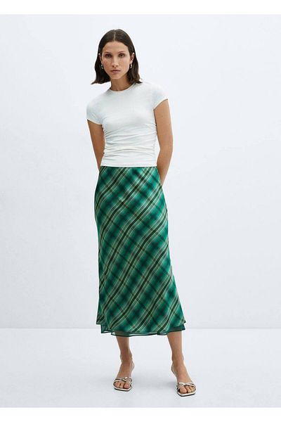 MANGO Woman Fusta din satin cu carouri