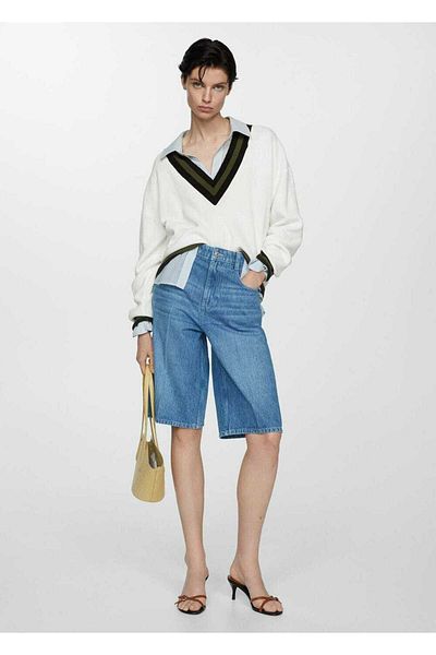 MANGO Woman V-neck Contrast Sweater