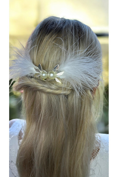 Eva Flore White Feather Silver Leaf Bridal Comb Hairpin, Bridal Hair Accessory 2 Pieces