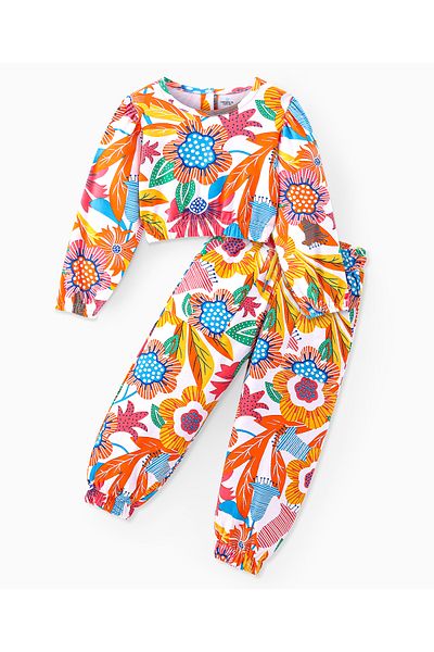 Ollington St. Ollington St. Cotton Knit Full Sleeves Sweatshirt & Joggers Co-Ord Set With Floral Print-Multicolor