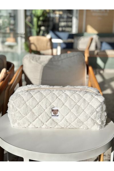 Batekso White Plush Travel Bag for Hair Stylers - XL Size