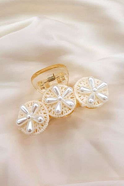 PETEK AKSESUAR 7 cm Lace Flower Pearl Transparent Latch Buckle
