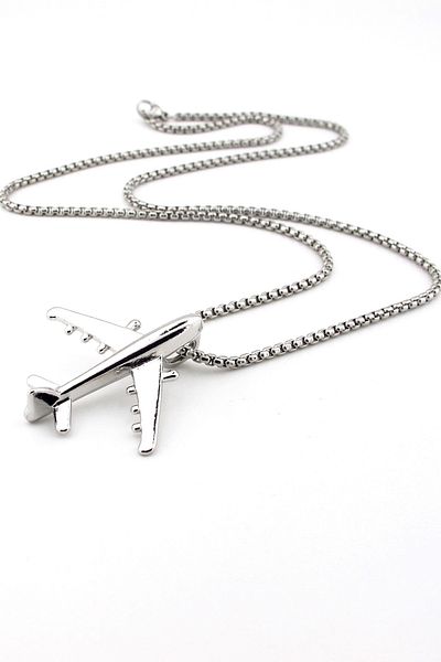 Solfera Pilot Aviator Metal Necklace - Airplane Passenger, Steel Chain Airways Q0953
