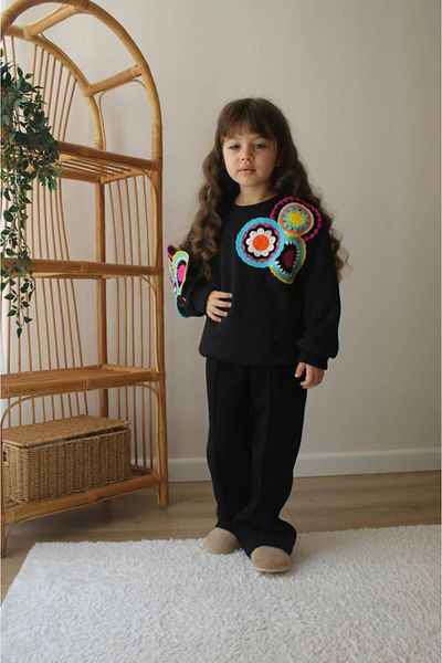 Lolliboomkids New Season Squishy 3 fire fleece motiv broderie broderie culoare neagră hanorac trening costum de jos